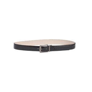 PERSAMAN NEW YORK Black/cream Leather Faux Croc Print Reversible Belt